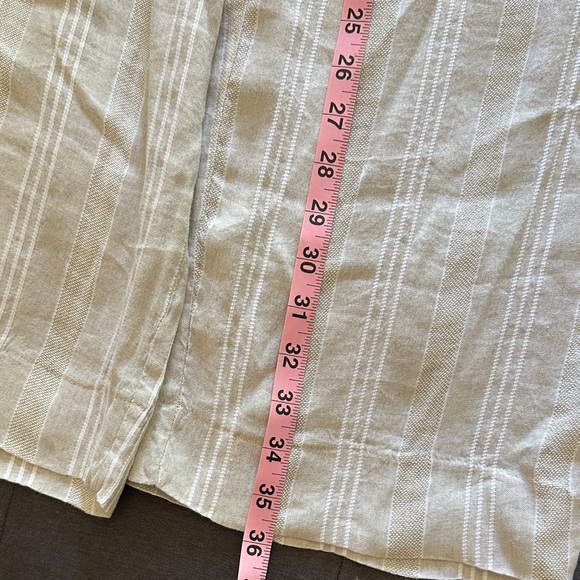 DKNY Pure Beige Striped Cropped Pants – L, Linen Blend, Drawstring Waist - Picture 10 of 12